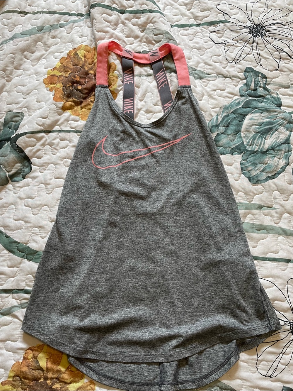 Nike Gray Tank Top with Pink Accents - Racerback Workout Top